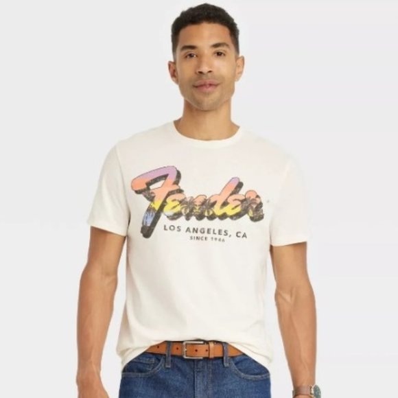 Men's 3XL Fender Los Angeles, CA Since 1946 Crewneck Short Sleeve Beige T-Shirt - Picture 2 of 3